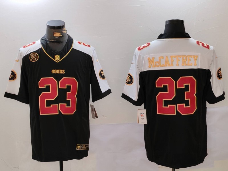 Men San Francisco 49ers #23 Mccaffrey Black Thanksgiving three generations 2024 Nike Vapor Limited NFL Jersey->san francisco 49ers->NFL Jersey